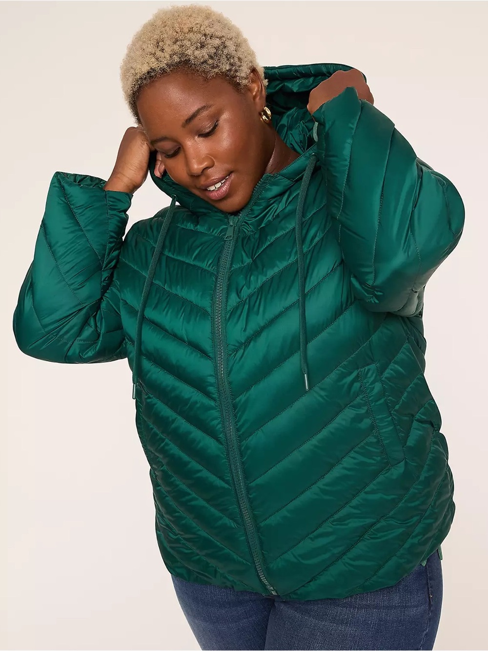 Lane Bryant Emerald Green Quilted Hooded Puffer Jacket